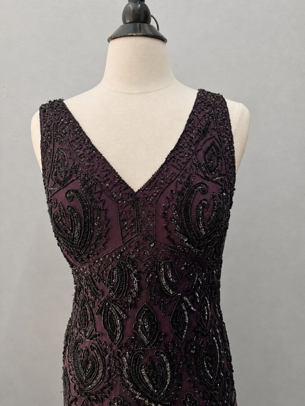 12P Plum Beaded Sequin Maxi Dress & Bolero Jacket Formal Flapper 20s Art Deco